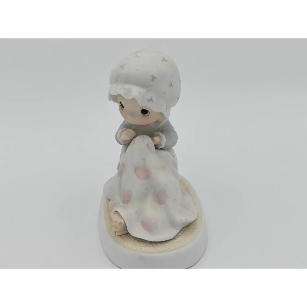 Precious Moments Love Covers All 12009 Enesco 1984 Porcelain Figurine Girl Quilt